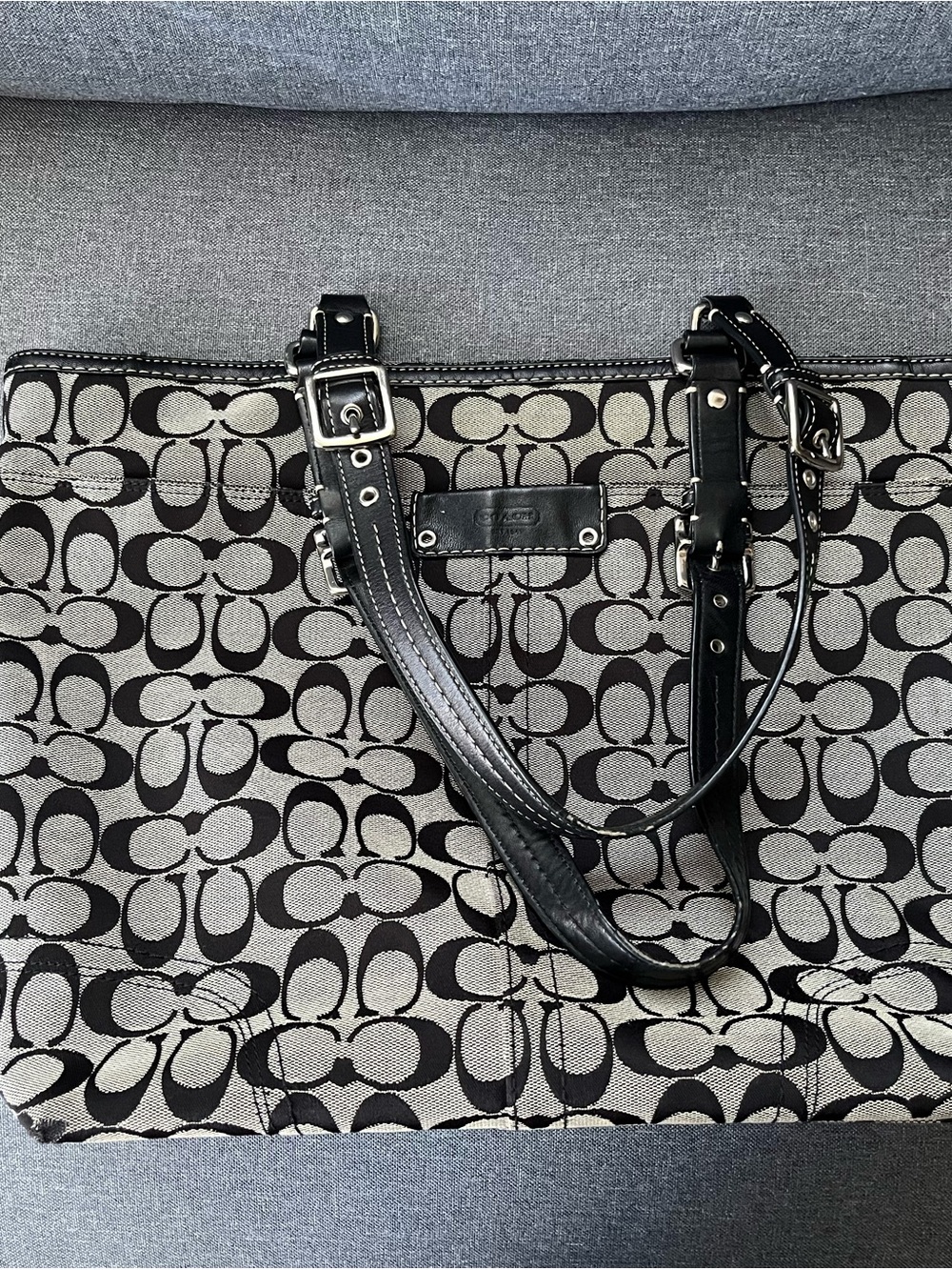 Coach Black and Khaki Signature Jacquard Tote